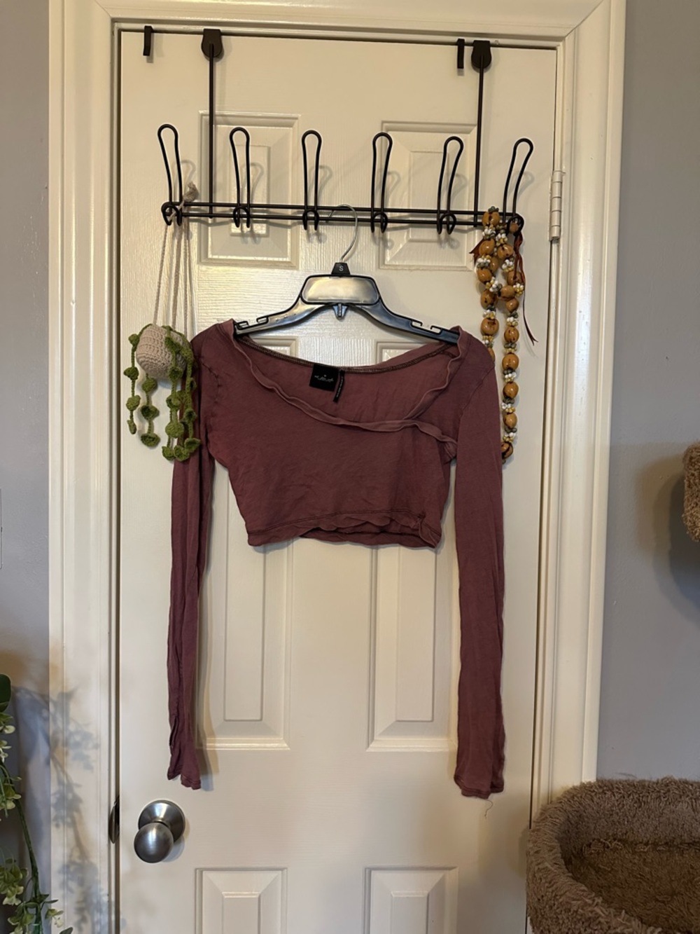 Urban Outfitters Mauve Long-Sleeve Cropped Top
